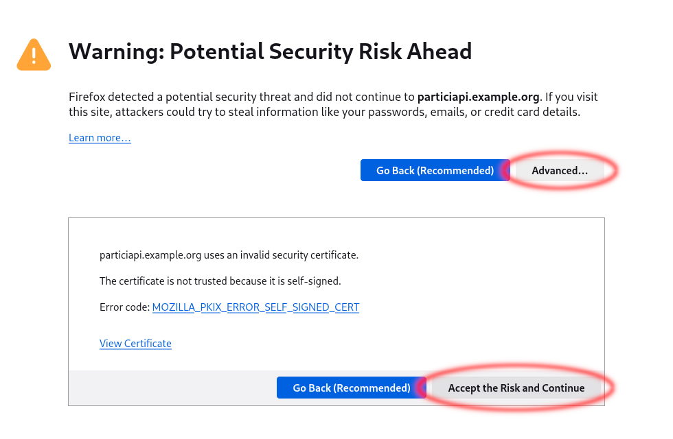 Firefox security exception