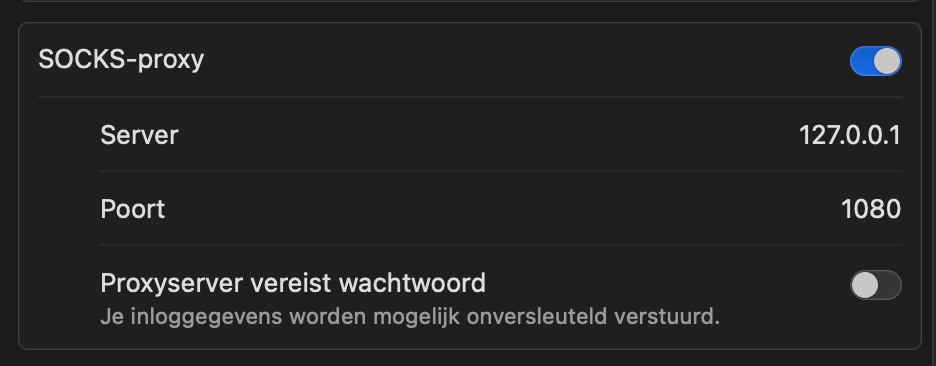 Safari proxy settings
